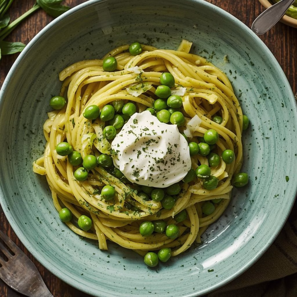 Spring Pasta with Leek & Pea Sauce & Creamy Burrata Recipe