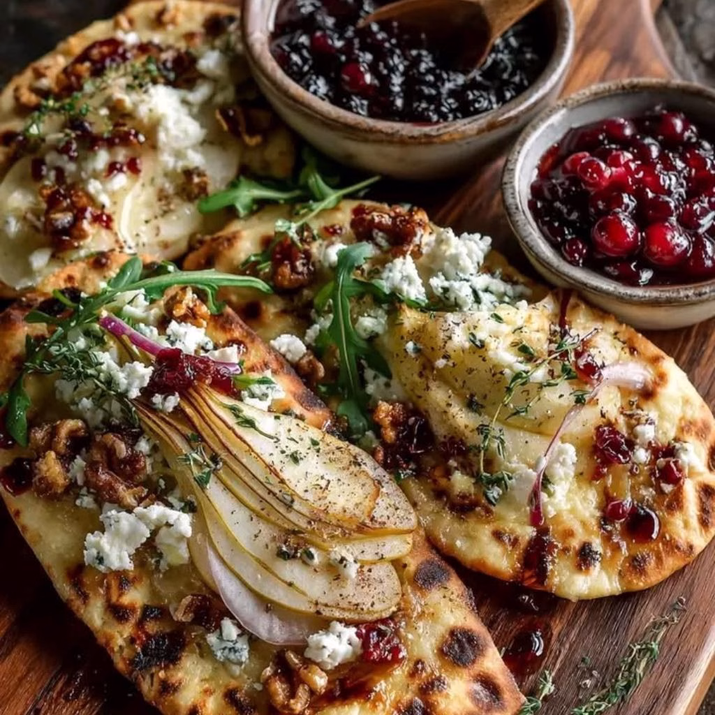 Thin-Crust Flatbread with Feta, Roasted Pears, and Honey Drizzle Recipe