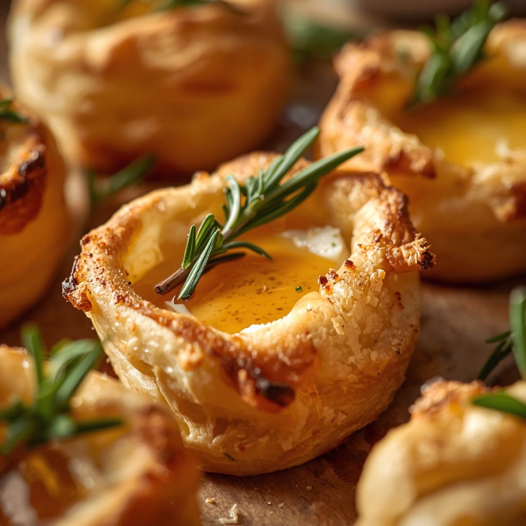 Warm Brie & Hot Honey Puff Pastry Bites with Rosemary Recipe