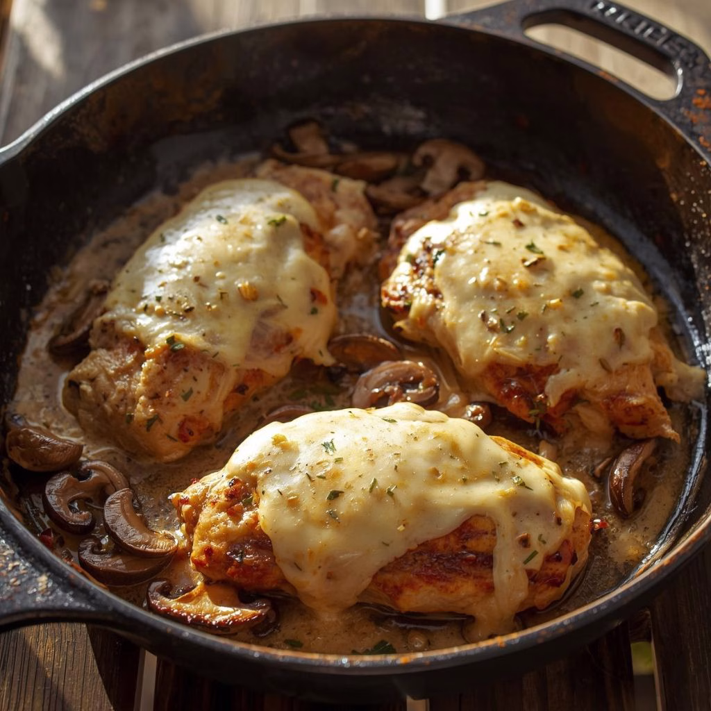 Cheesy Baked Chicken Breasts with Mushrooms Recipe