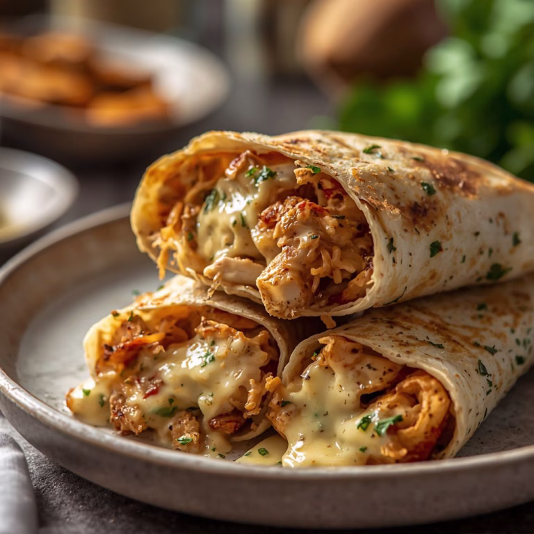 Cheesy Garlic Chicken Wraps Recipe
