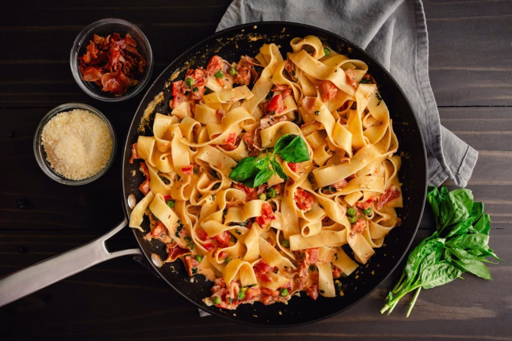 Ricotta Basil Pappardelle with Prosciutto Recipe