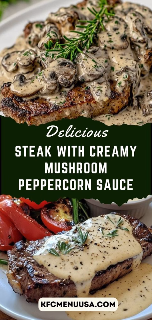 Steak with Creamy Mushroom Peppercorn Sauce Recipe