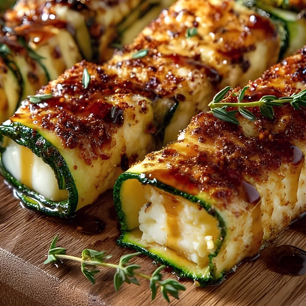 Air Fryer Honey & Mustard Halloumi in Zucchini Blankets