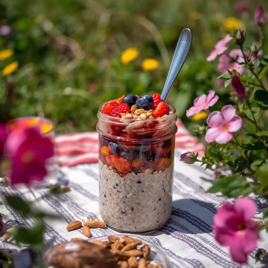 Almond Butter Berry Overnight Oats Recipe