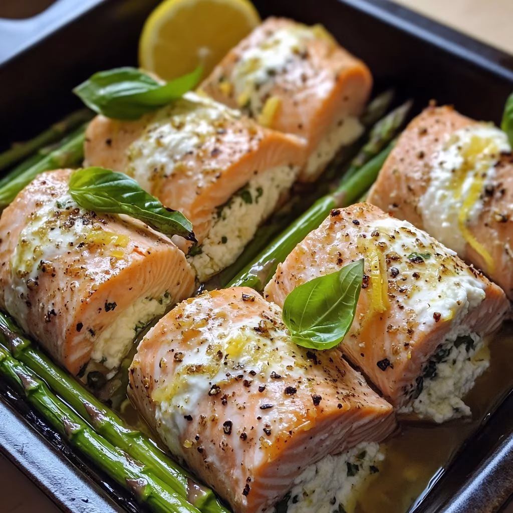 Asparagus & Lemon Basil Ricotta Stuffed Salmon Recipe