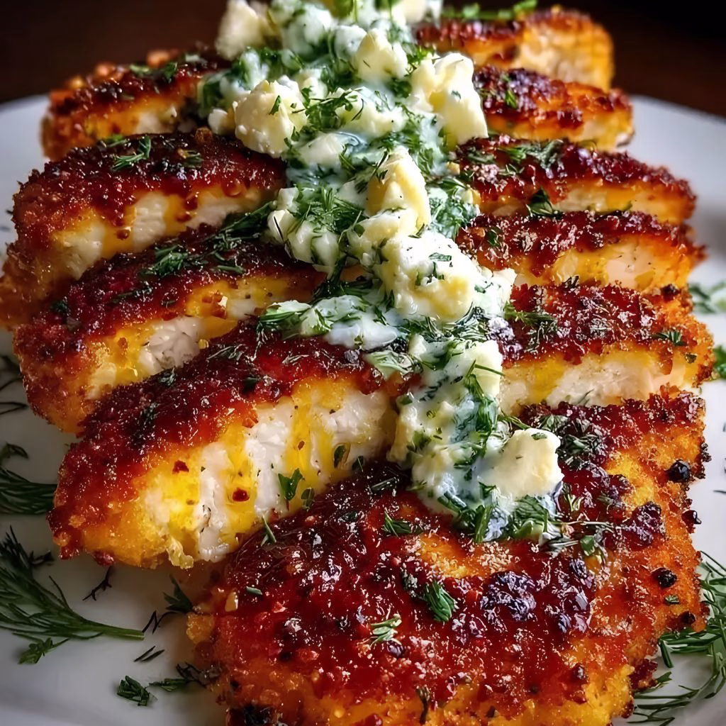 Baked Hot Honey Lemon Feta Chicken Cutlets with Herb Crust Recipe