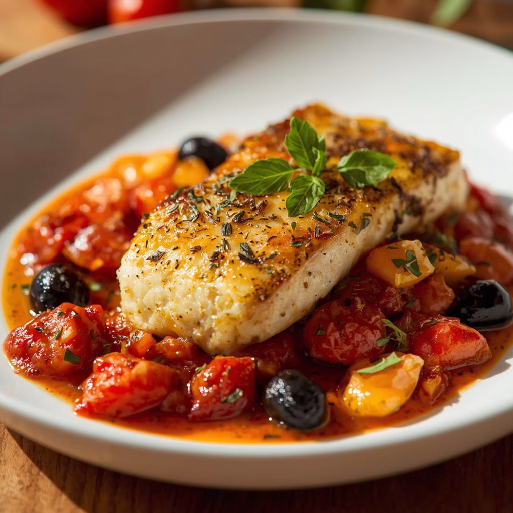 Baked Mediterranean Cod with Tomatoes and Olives Recipe