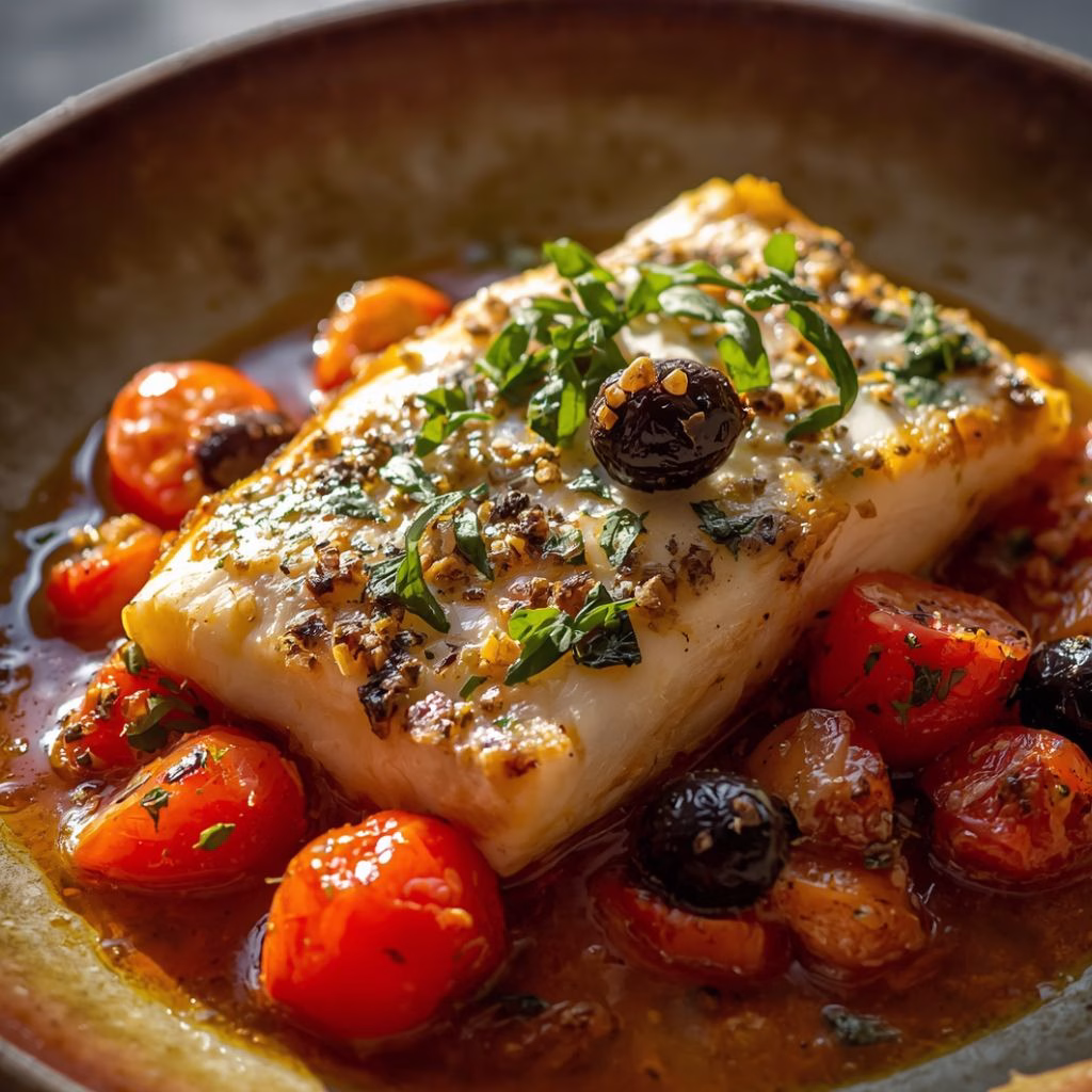 Baked Mediterranean Cod with Tomatoes and Olives Recipe
