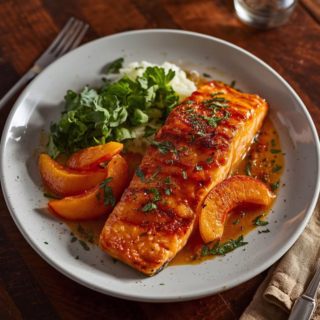 Bourbon Peach Roasted Salmon Recipe
