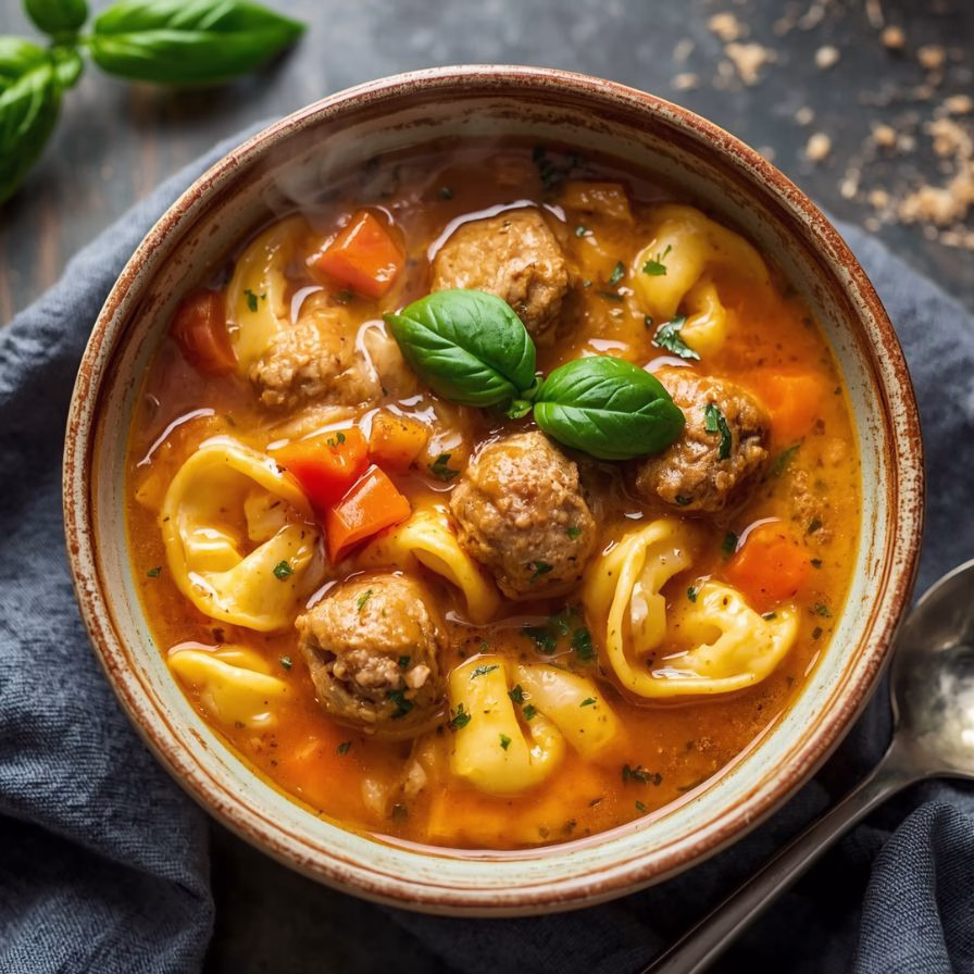 Cheesy Meatball Tortellini Soup Recipe