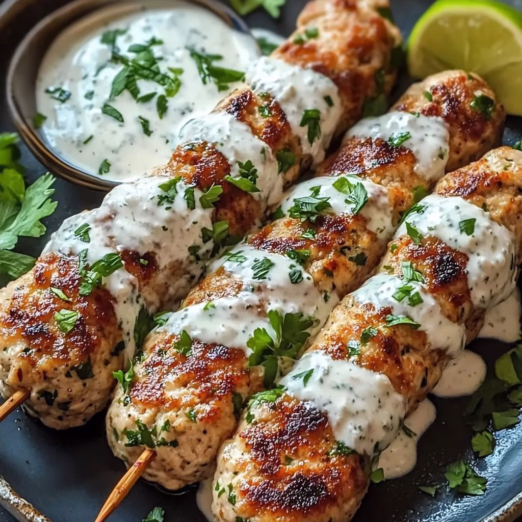 Chicken Kofta with Creamy Garlic Yogurt Sauce Recipe