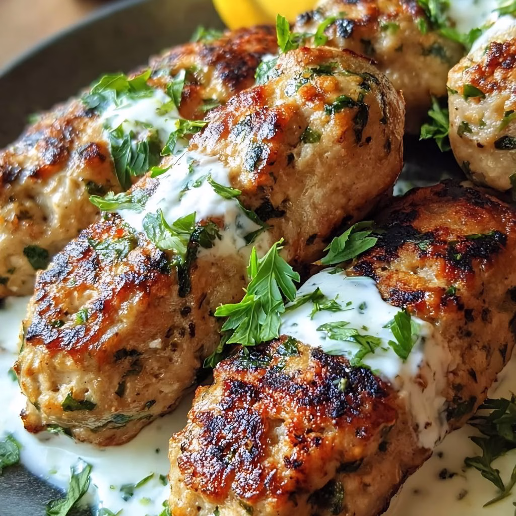 Chicken Kofta with Creamy Garlic Yogurt Sauce Recipe