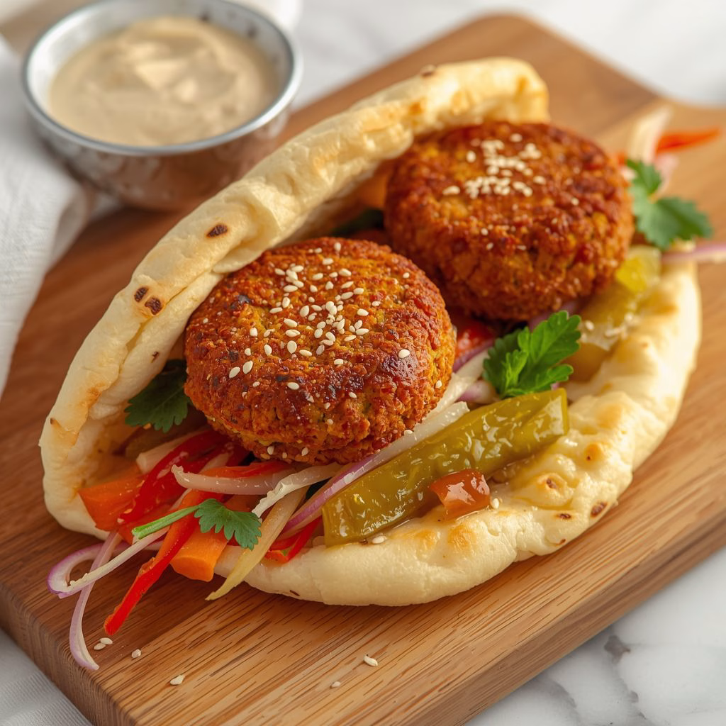 Crispy Falafel Pita With Tahini & Pickles Recipe