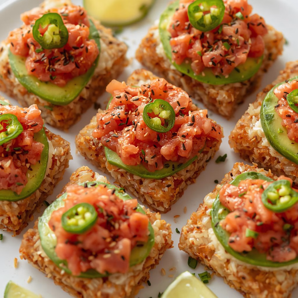 Crispy Salmon Rice Cakes with Spicy Mayo Recipe