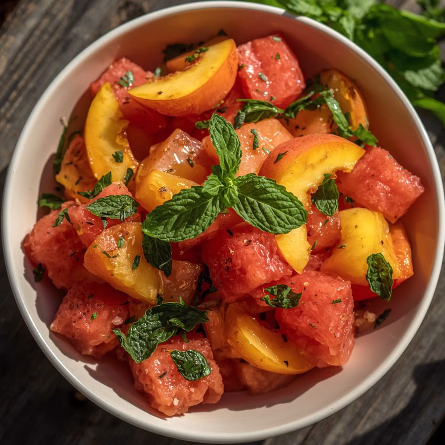 Easy Summer Peach Watermelon Salad Recipe