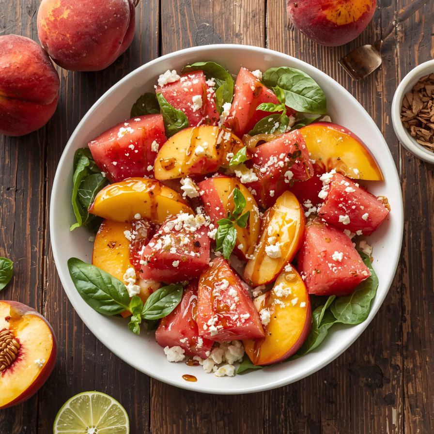 Easy Summer Peach Watermelon Salad Recipe
