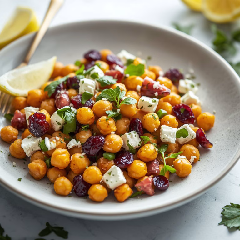 Feta & Cranberry Chickpeas with Lemon Vinaigrette