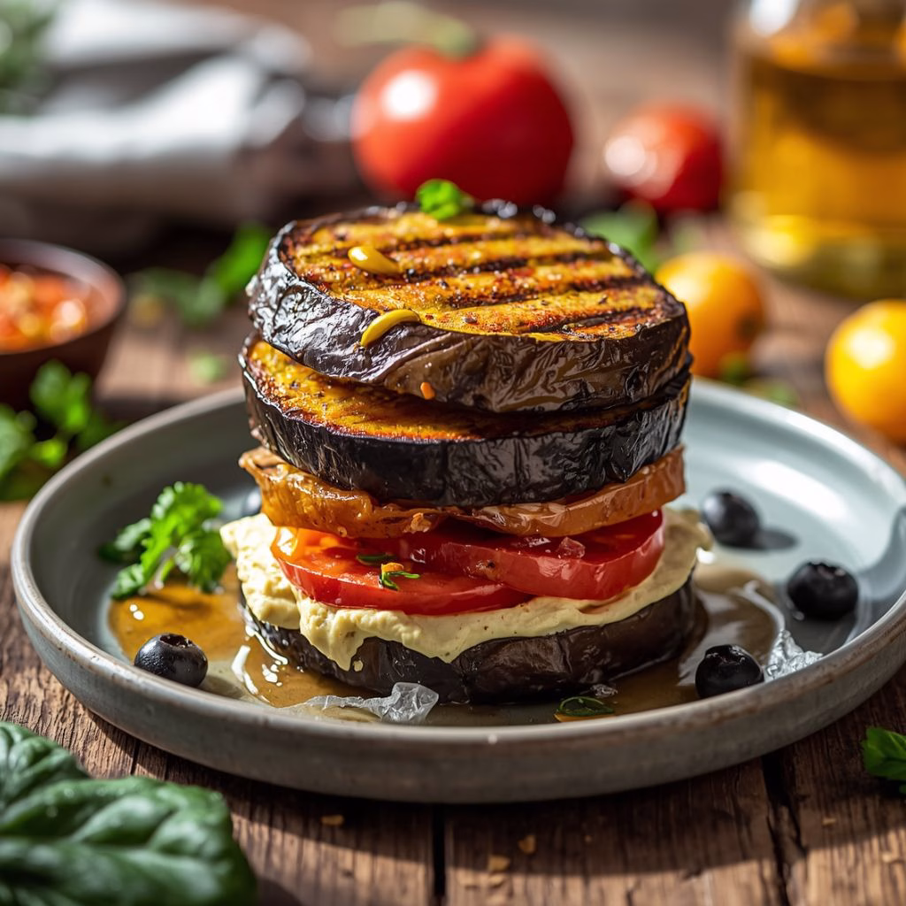 Grilled Aubergine Vegan Summer Stack Recipe