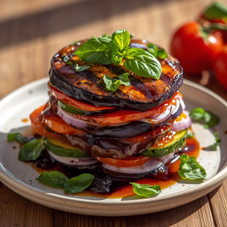 Grilled Aubergine Vegan Summer Stack Recipe