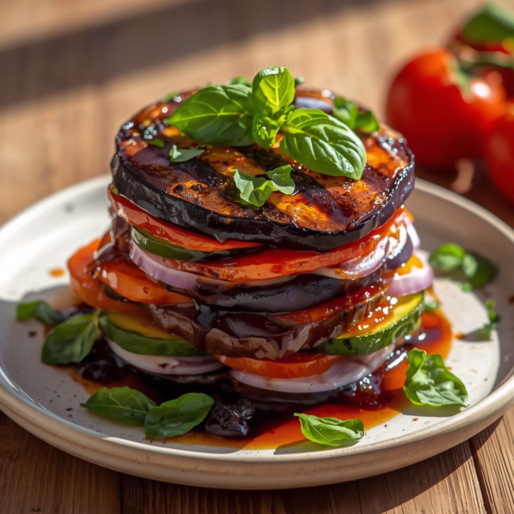 Grilled Aubergine Vegan Summer Stack Recipe