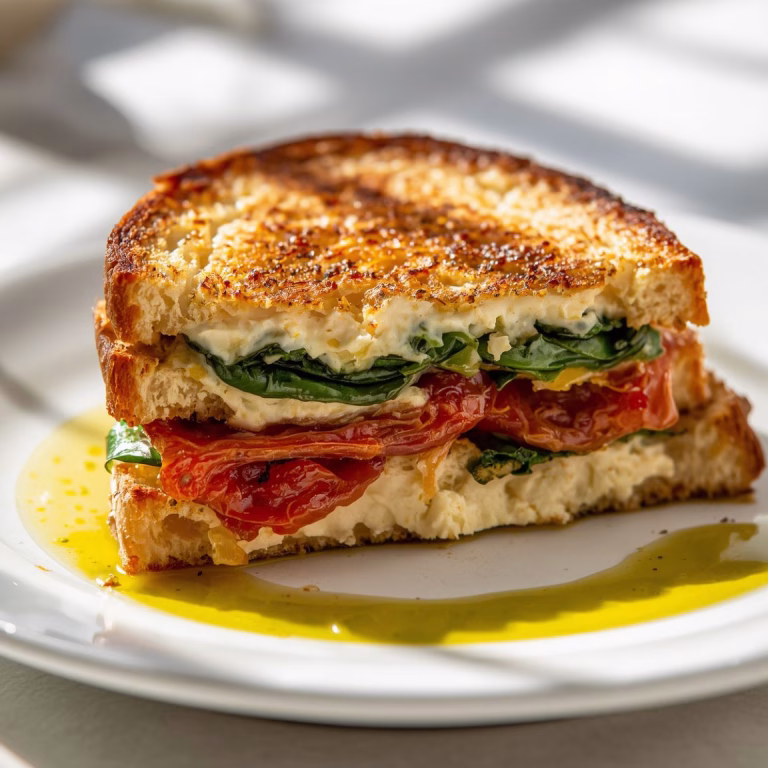 Grilled Cheese with Sun-Dried Tomatoes Spinach and Creamy Ricotta Filling Recipe