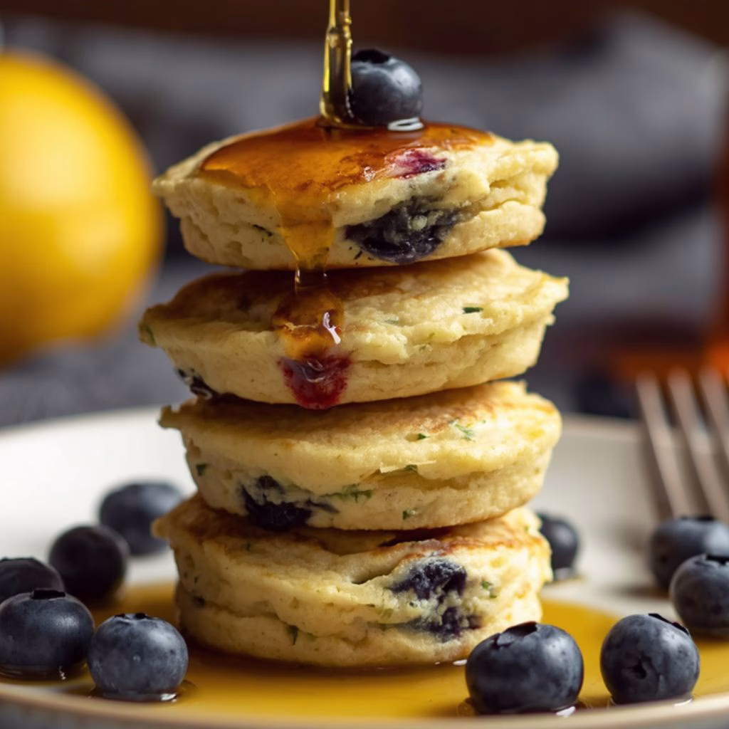 Lemon Blueberry Cottage Cheese Pancake Bites