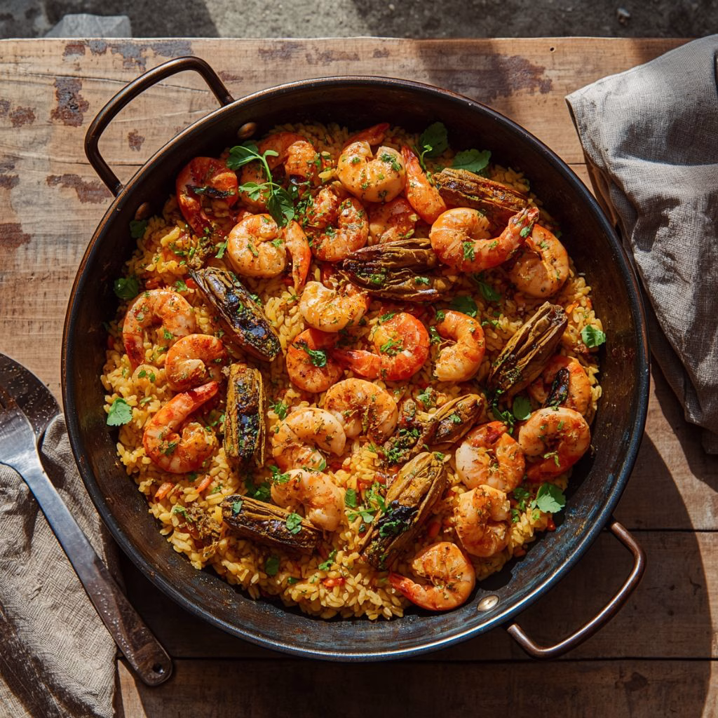 One-Pan Seafood Paella Rice Skillet Recipe