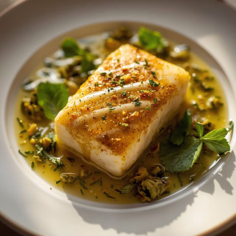 Pistachio Halibut Dripping with Lemon Butter recipe