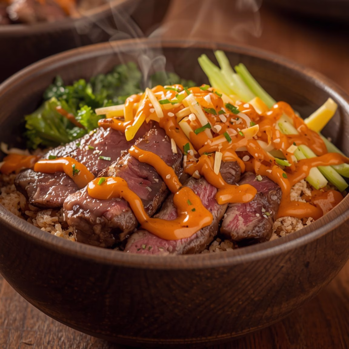 Savor Korean BBQ Steak Rice Bowls with Spicy Cream Sauce Recipe