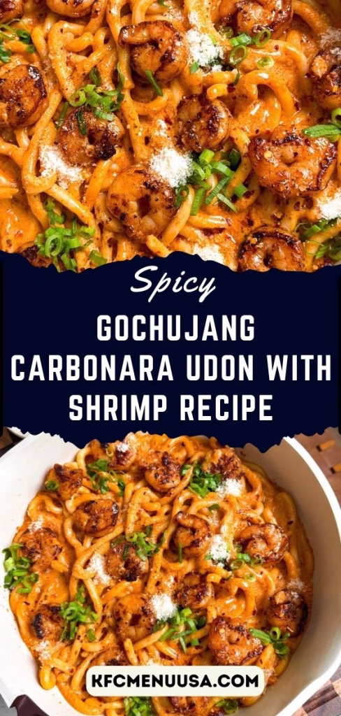 Spicy Gochujang Carbonara Udon with Shrimp Recipe