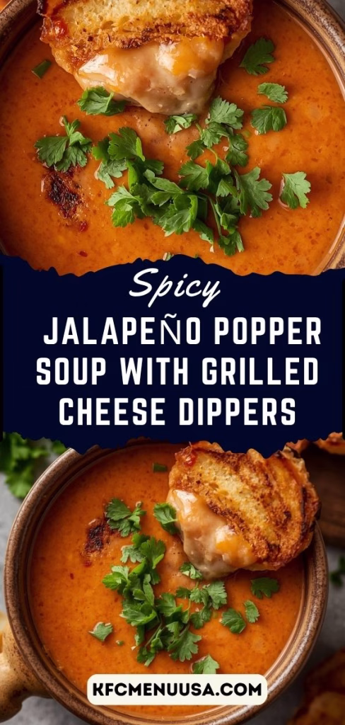 Spicy Jalapeño Popper Soup with Grilled Cheese Dippers