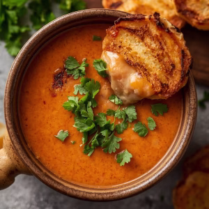 Spicy Jalapeño Popper Soup with Grilled Cheese Dippers