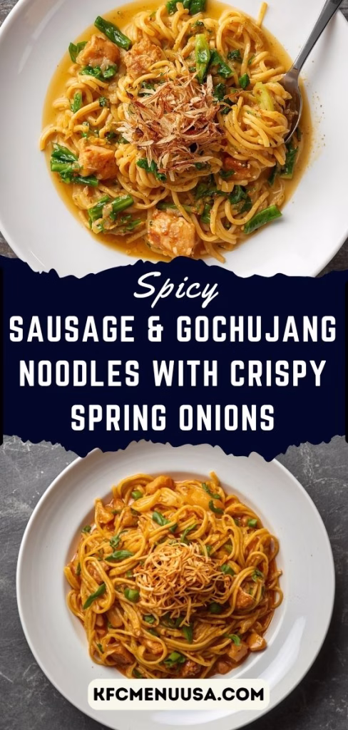 Spicy Sausage & Gochujang Noodles with Crispy Spring Onions Recipe