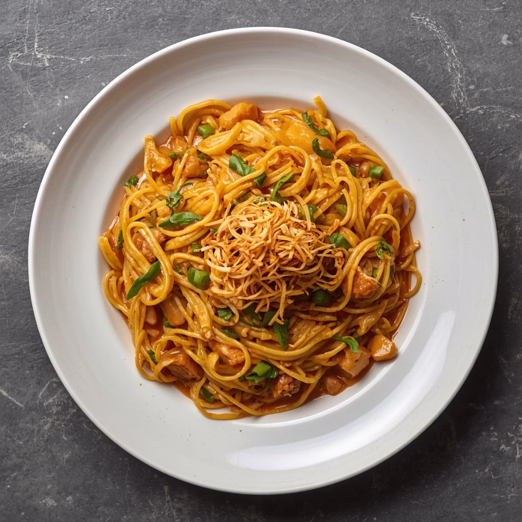 Spicy Sausage & Gochujang Noodles with Crispy Spring Onions Recipe
