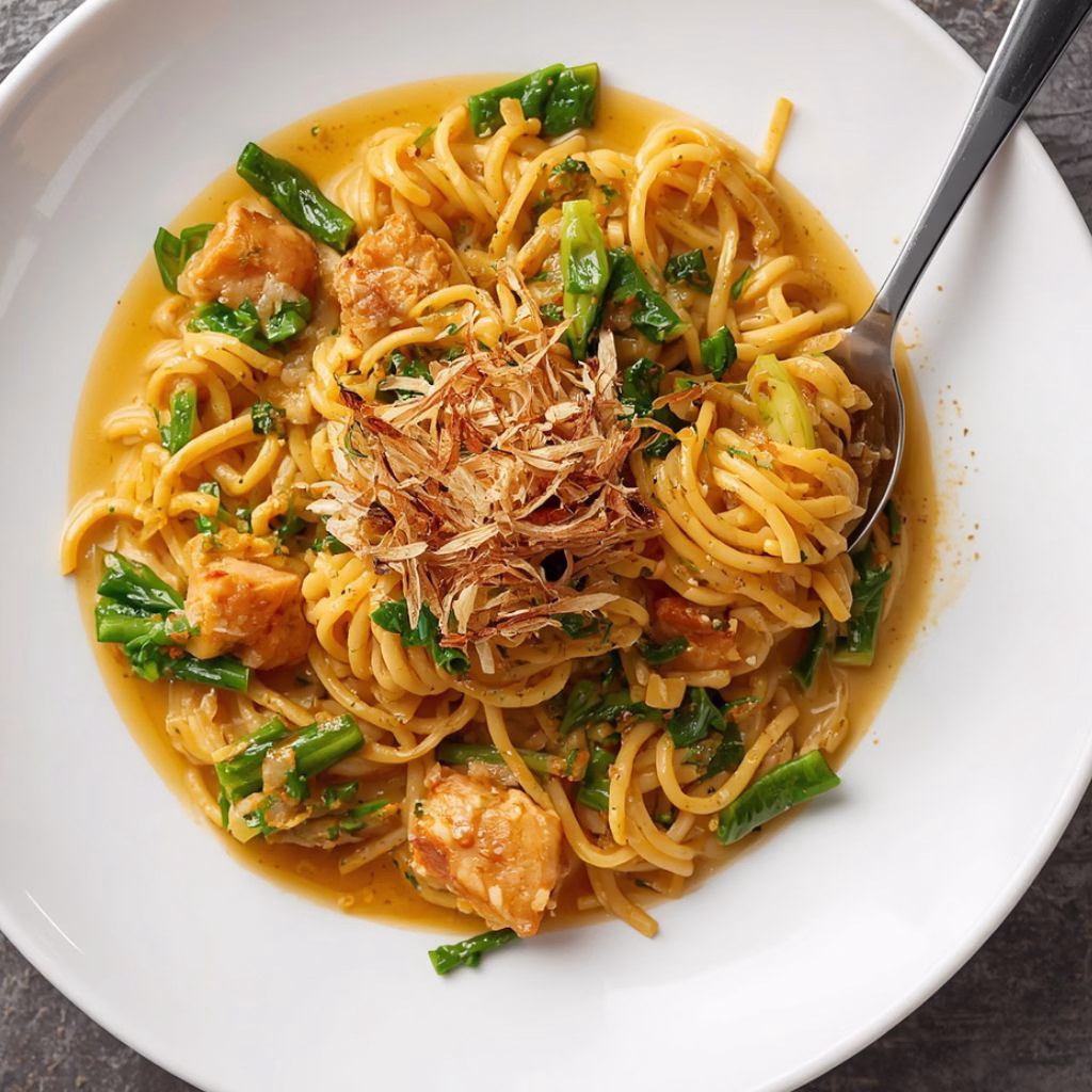 Spicy Sausage & Gochujang Noodles with Crispy Spring Onions Recipe