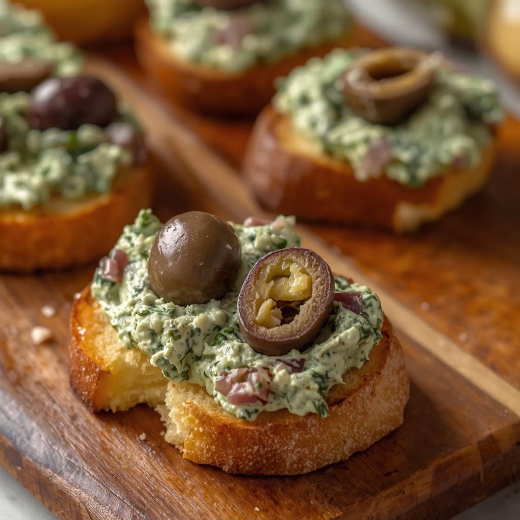 Spinach Olive Dip Crostini Recipe