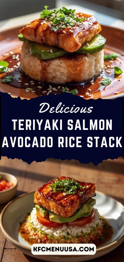 Teriyaki Salmon Avocado Rice Stack Recipe