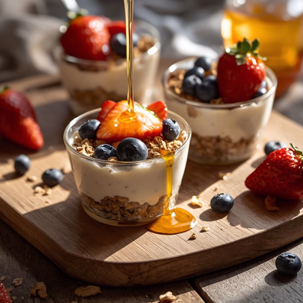 Yogurt Granola Breakfast Cups With Fruit and Honey Recipe