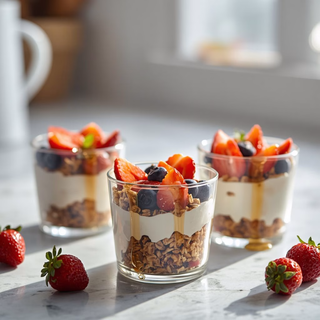 Yogurt Granola Breakfast Cups With Fruit and Honey Recipe