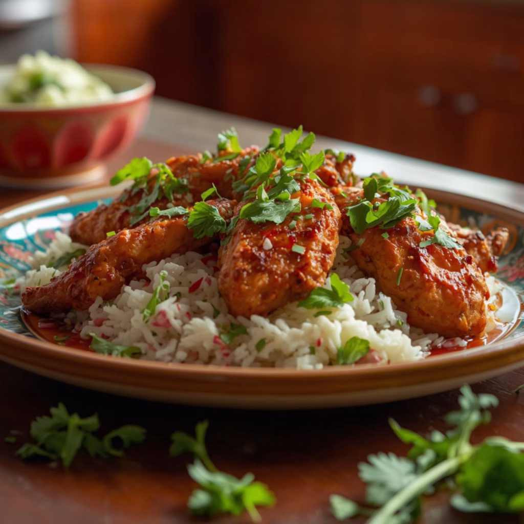 Yogurt-Marinated Chicken Tandoori with Cilantro Rice Recipe