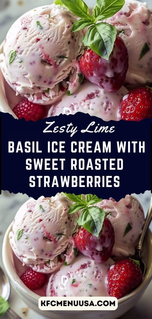 Zesty Lime Basil Ice Cream with Roasted Strawberries Recipe