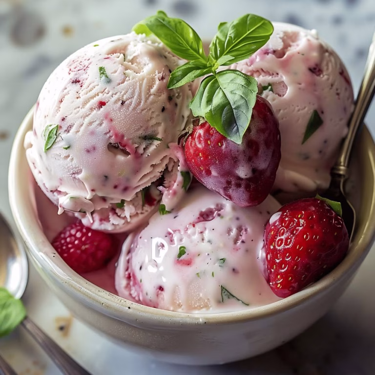 Zesty Lime Basil Ice Cream with Roasted Strawberries Recipe