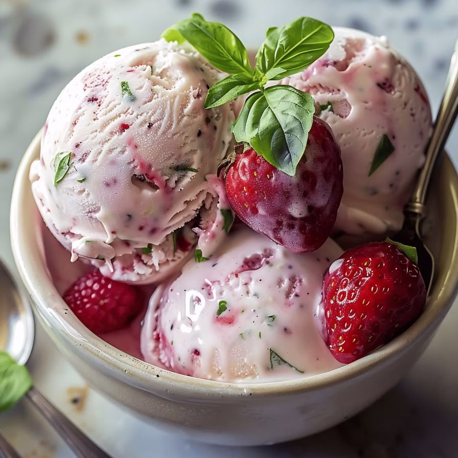 Zesty Lime Basil Ice Cream with Roasted Strawberries Recipe