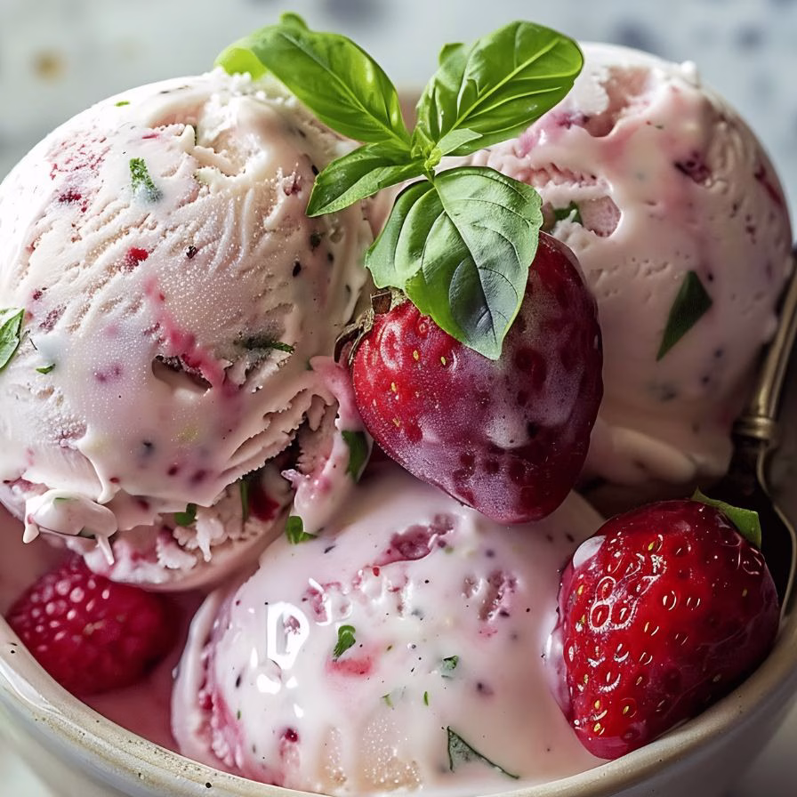 Zesty Lime Basil Ice Cream with Roasted Strawberries Recipe