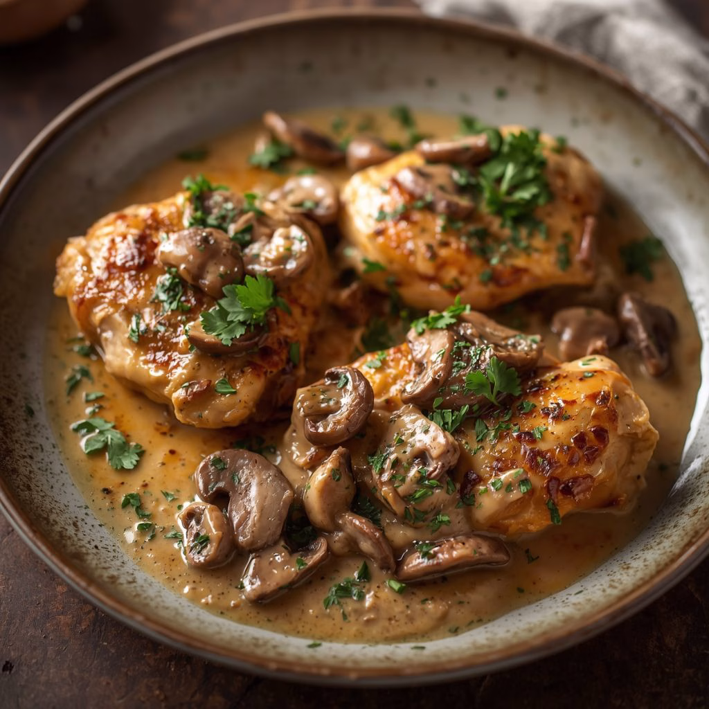 Chicken Thighs with Creamy Mushroom Garlic Sauce Recipe