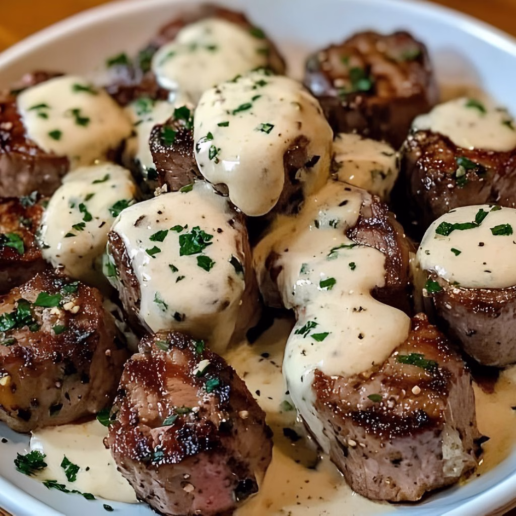 Garlic Butter Steak Bites with Parmesan Cream Sauce Recipe