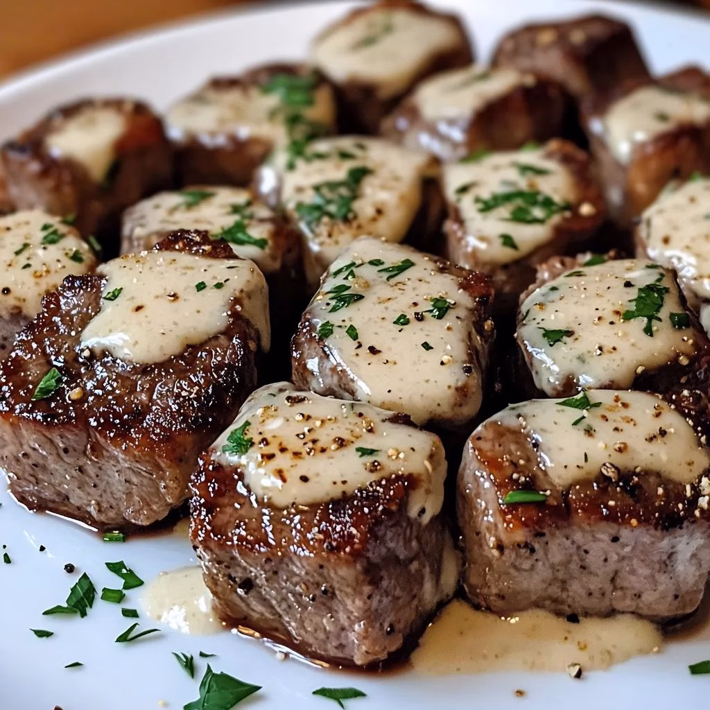 Garlic Butter Steak Bites with Parmesan Cream Sauce Recipe