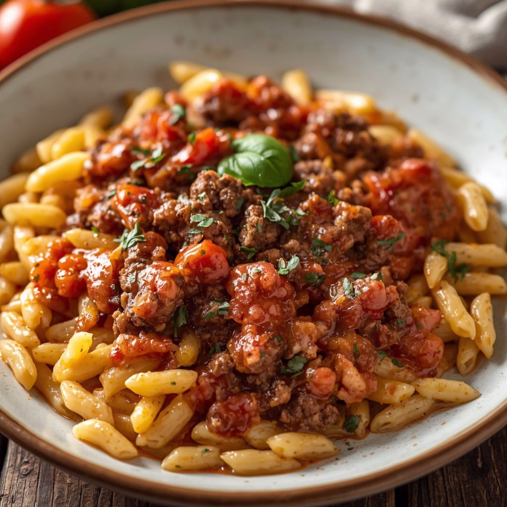 Ground Beef Orzo with Tomato Sauce Recipe