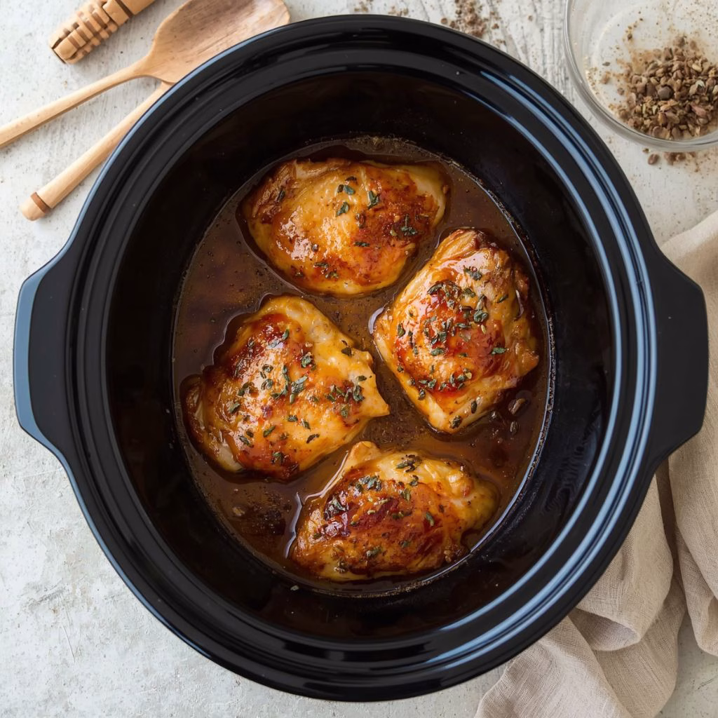 All-Day Crockpot Honey Garlic Chicken Thighs Recipe